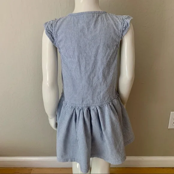 TOMMY HILFIGER Striped Denim Ruffle Dress Sleeveless 100% Cotton Blue & White 5 - Picture 12 of 16